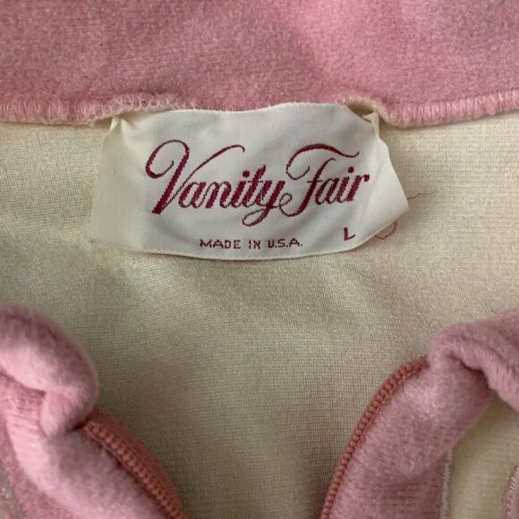 Vintage Vanity Fair Fleece Half Zip Robe L Pink Long Sleeve Applique Pockets - Picture 7 of 7
